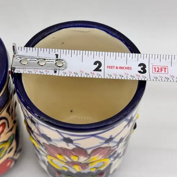 Handmade Mexican Talavera Pottery Highball Glasses Tumblers Set of 2 Floral - Picture 7 of 7